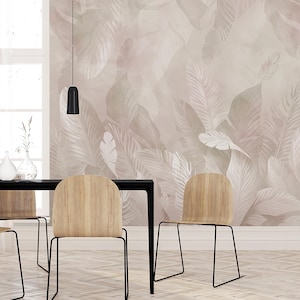 Beige Palm Leaf Wallpaper: Tropical Wall Mural, Peel and Stick