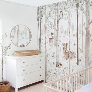 Fairytale Forest Nursery Wallpaper | Woodland Wall Art Peel And Stick Girls Room Wall Decor | Fairy Tale Cute Rabbits the Magical for Mural