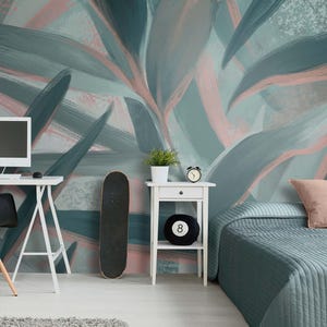 Leaf Wallpaper Peel and Stick | Modern Botanical Wall Decor | Minimalist Removable Self Adhesive Wallpaper for Bedroom Living Room