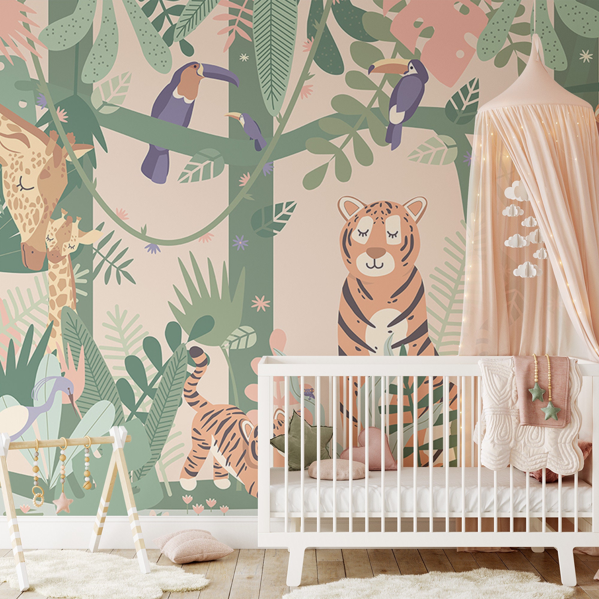 Kids Safari Jungle Animals Wallpaper Peel and Stick, Baby Room Safari ...