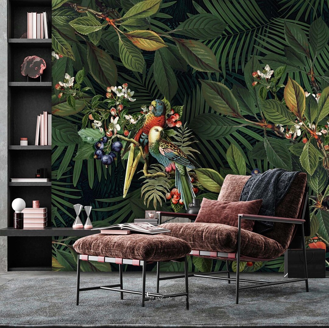 Dark Tropical Leaves Wallpaper Tropical Leaf and Plants Wall Mural Peel ...