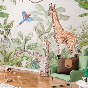 Safari Animals Peel and Stick Wallpaper: Jungle Nursery Wall Mural
