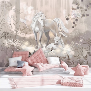 Unicorn Fairy Nursery Wallpaper: Magical Forest Peel and Stick Mural