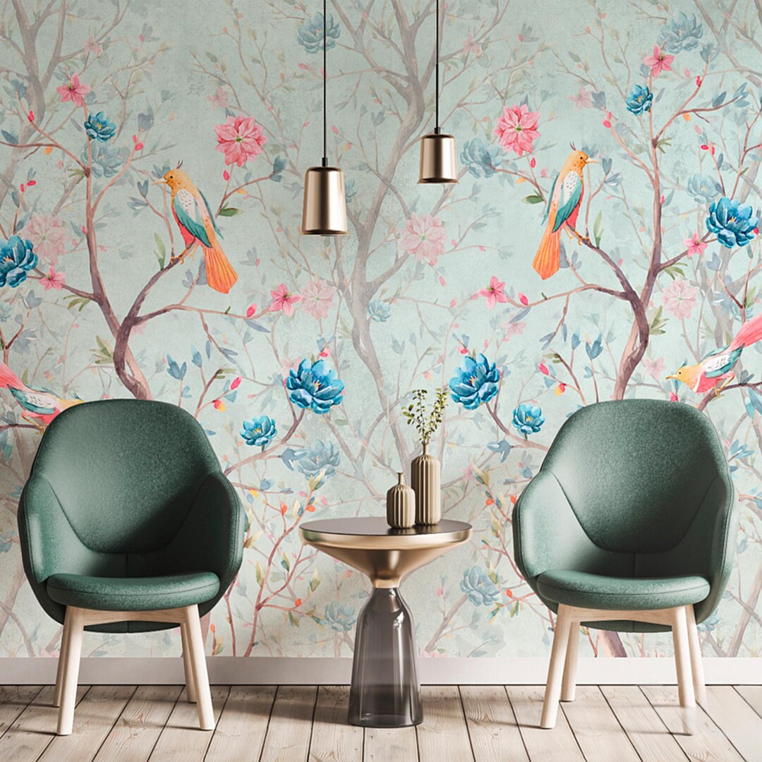 Chinoiserie Floral Wallpaper Chinese Asian Botanical Flowers Wallpaper ...