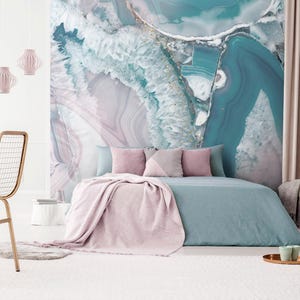 Abstract Marble Wallpaper: Blue & Pink Peel and Stick Mural