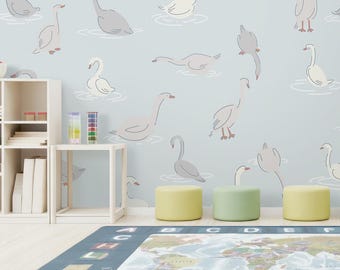 Gooses Wall Art Wallpaper for Kids Bedroom: Nursery Room Wall Decor, Drawing Wall Mural Peel and Stick
