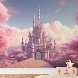 Princess Castle Nursery Wallpaper: Watercolor Flowers, Fairy Forest