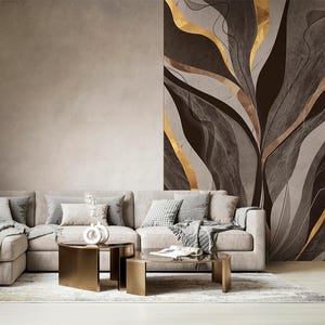 Carta da parati floreale dorata staccabile e attaccabile: murale con texture di pietra astratta