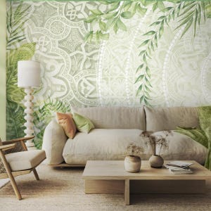Peel and Stick Mandala Wallpaper: Asian Ornaments, Meditation Wall Mural