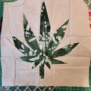 Pot Leaf Paper Piecing Quilting Pattern - 12x12in Block - Marijuana Leaf Sewing Pattern