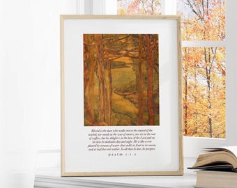 Arte mural cristiano del Salmo 1, arte mural imprimible de otoño, arte mural con versículos bíblicos, decoraciones digitales de otoño, impresión de paisajes otoñales, arte de Acción de Gracias