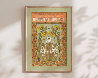 How Great Thou Art Christian Hymn Print, Sage Green Wall Art, Mid Century Modern Decor, Christian Song Lyrics Wall Art, House Warming Gift
