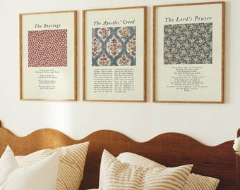 The Doxology Print, Printable Lords Prayer Wall Art, Apostles Creed Print, Digital Christian Wall Art Bundle, Set of 3 Bible Verse Posters