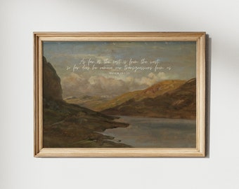 Christian Wall Art, Psalm 103 Bible Verse Print, Landscape Oil Painting, Vintage Scripture Artwork, Farmhouse Home Decor, Digital Download