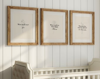 Juego de 3 impresiones de catecismo para pared de guardería, decoración cristiana digital para habitación de bebé, arte para sala de juegos, decoración de pared para habitación infantil