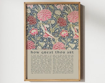 How Great Thou Art Classic Hymn Print Colorful Christian Wall Art Vintage Tapestry Home Decor William Morris Wall Decor Digital Download Art
