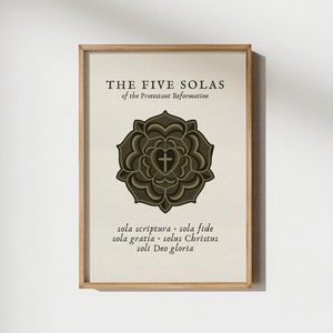 5 Solas Wall Art, Reformed Christian Home Decor, Reformation Day Print, Pastor Appreciation Gift, Martin Luther Rose Poster, Christmas Gift