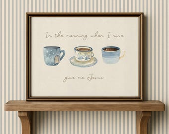 Printable Coffee Bar Sign, Vintage Kitchen Print, Give Me Jesus Artwork, Digital Christian Wall Art, Blue Kitchen Decor, Coffee Lover Gift