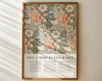 What a Friend We Have in Jesus Hymn Print, Christian Digital Wall Art, Vintage William Morris Tapestry, Colorful Living Room Wall Decor