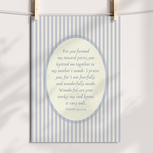 Psalm 139 Vintage Nursery Print Blue, Baby Boy Scripture Wall Art, Antique Bible Verse Poster, Children's Bedroom Decor, Digital Download image 3