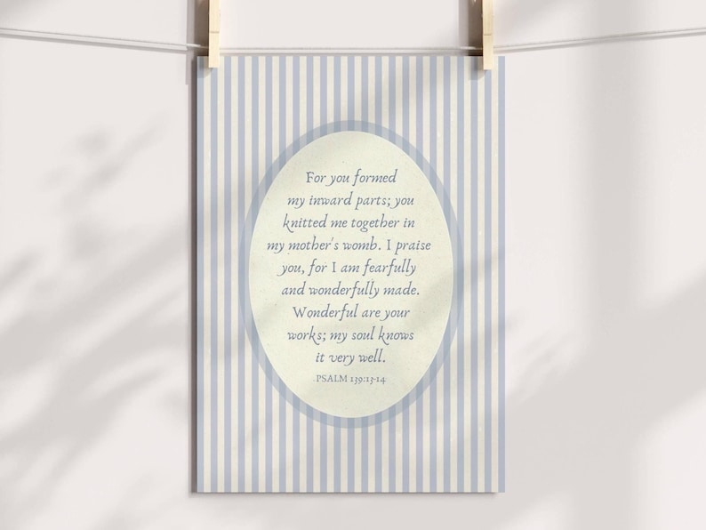 Psalm 139 Vintage Nursery Print Blue, Baby Boy Scripture Wall Art, Antique Bible Verse Poster, Children's Bedroom Decor, Digital Download image 3