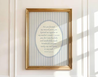 Psalm 139 Vintage Nursery Print Blue, Baby Boy Scripture Wall Art, Antique Bible Verse Poster, Children's Bedroom Decor, Digital Download