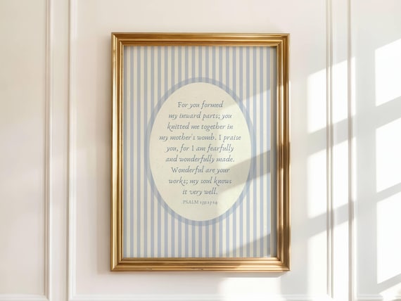 Psalm 139 Vintage Nursery Print Blue, Baby Boy Scripture Wall Art, Antique Bible Verse Poster, Children's Bedroom Decor, Digital Download