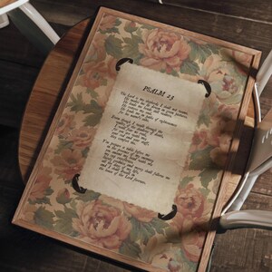 Psalm 23 Print | Vintage Christian Wall Art | Floral Digital Download Artwork | Fabric Bible Verse Poster | Feminine Scripture Sign