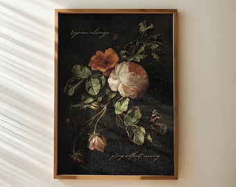 Floral Bible Verse Wall Art, Digital Christian Home Decor, Dark Flower Fine Art, Vintage Oil Painting Artwork, Encouraging Scripture Print