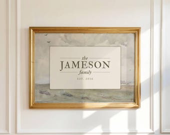 Arte mural familiar, letrero con apellido, regalo familiar personalizado, decoración de pared imprimible, regalo único de inauguración de la casa, decoración de sala de estar familiar