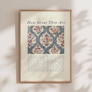 How Great Thou Art Song Lyrics Wall Art, Colorful Christian Wall Art, Antique Textile Wall Art, Grandmillennial Print, Biblical Home Decor