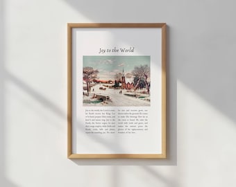 Christmas Wall Art, Joy to the World Hymn Print, Christian Hymn Home Decor, Vintage Christian Art, Printable Christmas Carol Lyrics Decor