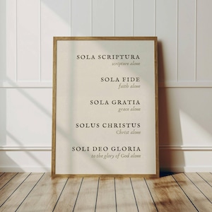 Five Solas Wall Art, Reformed Christian Decor, Reformation Day Print, 5 Solas Poster, Reformed Theology Gift, Minimalist Digital Download