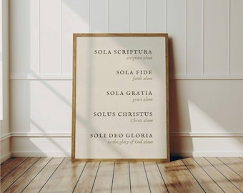 Five Solas Wall Art, Reformed Christian Decor, Reformation Day Print, 5 Solas Poster, Reformed Theology Gift, Minimalist Digital Download