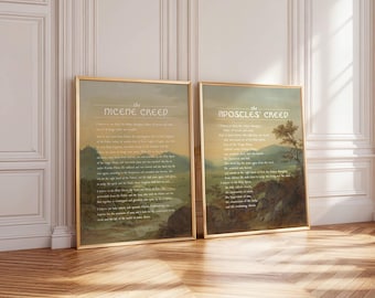 Arte mural del Credo de los Apóstoles, impresión del Credo de Nicea, paquete de arte mural cristiano, conjunto de 3 impresiones bíblicas, decoración religiosa para pared, descarga digital