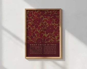 Printable Christmas Decor, What Child is This Hymn Artwork, Vintage Holiday Home Decor, Christian Wall Art, Christmas Carol Lyrics Poster