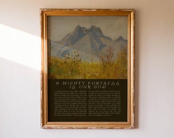 A Mighty Fortress Hymn Print, Reformed Christian Artwork for Men, Printable Christian Hymn Art, Martin Luther Quote Decor, Lutheran Wall Art