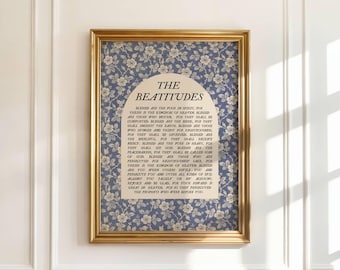 Beatitudes Christian Wall Art, Matthew 5 Scripture Wall Art, Printable Bible Verse Wall Art, Vintage Christian Artwork, Floral Wall Decor