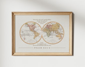Christian Wall Art, Psalms Wall Decor, Vintage Map Print, Large Scripture Printable, Bible Verse Print, Antique Map Poster, Classroom Decor