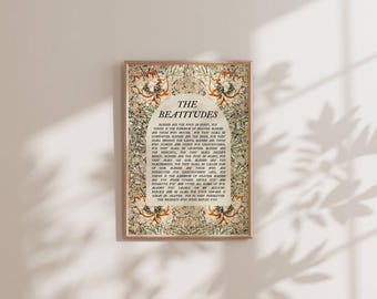 Lámina de William Morris, Arte mural de las Bienaventuranzas, Obra cristiana vintage, Tapiz de tela, Arte mural textil vintage, Póster de las Palabras de Jesús