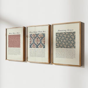 Kristen väggkonstpaket, set med 3 tryck, kristen tavelvägg, vintage botaniska tryck, textilväggkonst, grandmillennial-dekor