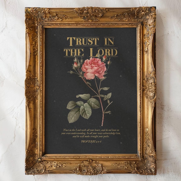 Printable Proverbs Wall Art, Digital Bible Verse Print, Vintage Floral Scripture Artwork, Black Biblical Sign, Digital Moody Home Decor