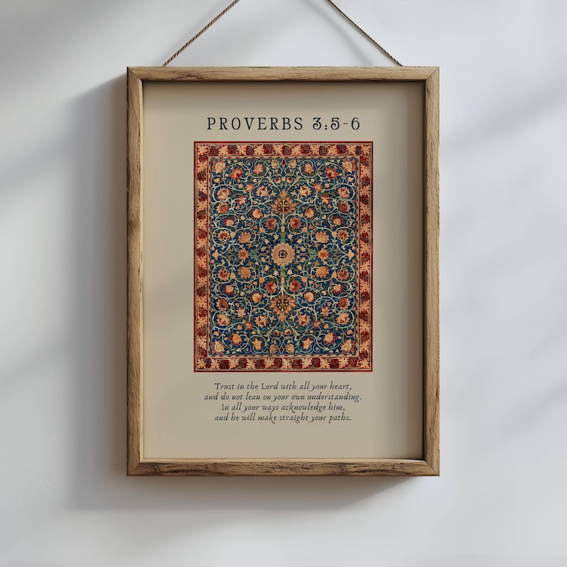 Proverb Frame Proverbs 3 Print, Vintage Christian Wall Art, William Morris Decor ...