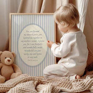 Psalm 139 Vintage Nursery Print Blue, Baby Boy Scripture Wall Art, Antique Bible Verse Poster, Children's Bedroom Decor, Digital Download image 4
