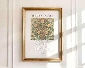 The Lord's Prayer Wall Art, Digital Christian Wall Art, William Morris Printable, Bible Verse Wall Art, Scripture Print, Lords Prayer Print