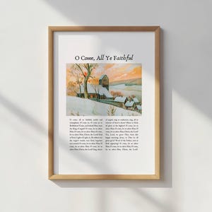Printable Christmas Decor, O Come All Ye Faithful Hymn Artwork, Vintage Holiday Home Decor, Christian Wall Art, Christmas Carol Lyric Poster