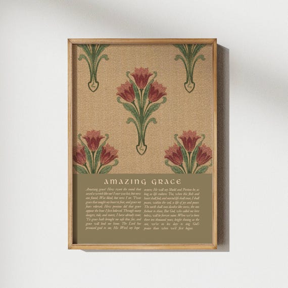 Amazing Grace Wall Art, Vintage Hymn Prints, Christian Digital Artwork, Floral Home Decor, Colorful Biblical Sign, Song Lyrics Poster