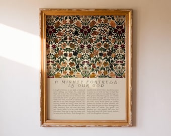 Himno «Castillo Fuerte», lámina de arte cristiano reformado, arte cristiano imprimible, cita de Martín Lutero, decoración con arte mural luterano