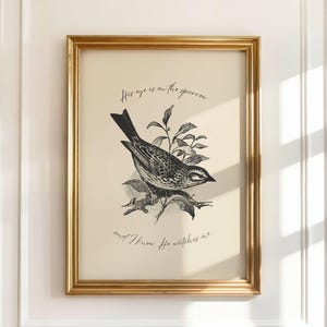 His Eye is On the Sparrow Wall Art, Vintage Christian Wall Art, Modern Christian Art Printable, Digital Download Art, Song Lyrics Wall Art
