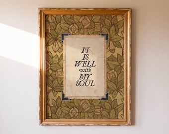 It Is Well With My Soul Wall Art, Vintage Christian Print Download, Digital Hymn Artwork, Antique Floral Poster, Retro Christian Decor